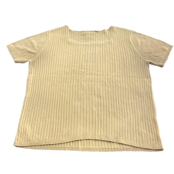 Talbots Women's Ribbed Short Sleeve Shirt; Square Neck; Yellow; Large - Picture 2 of 5